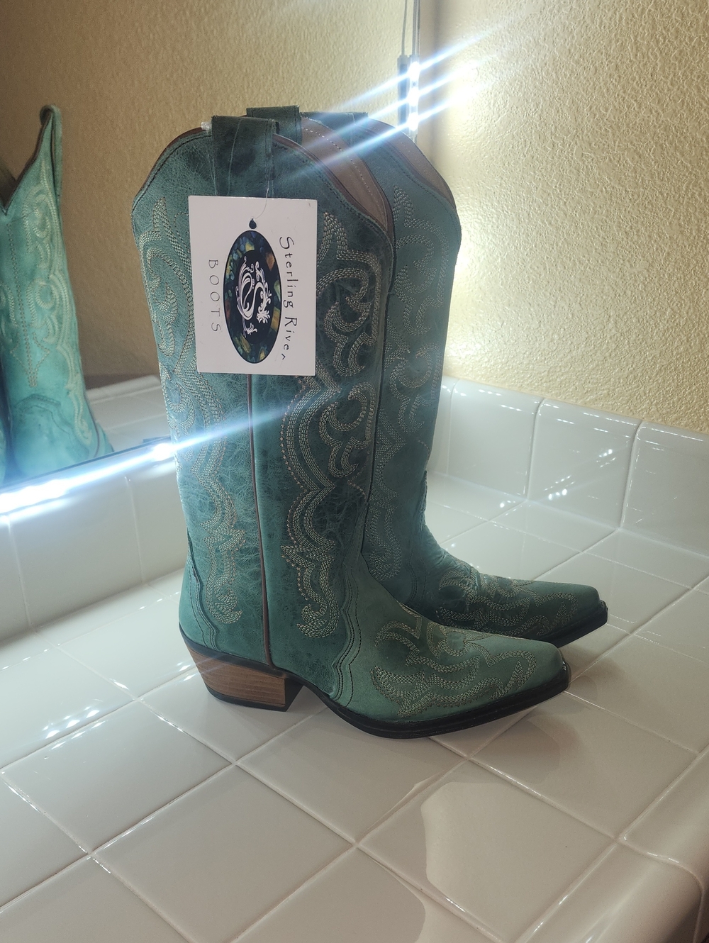 Green Teal Sterling River Embroidered Western Boots - Women 9